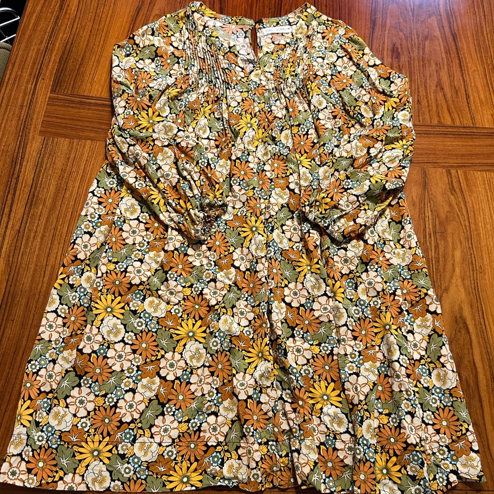 Zara Girl's Gold Floral Viscose Dress